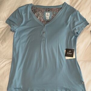 Echo Womens 2 piece Pajama Set Light Blue Buttoned Paisley Shirts Large